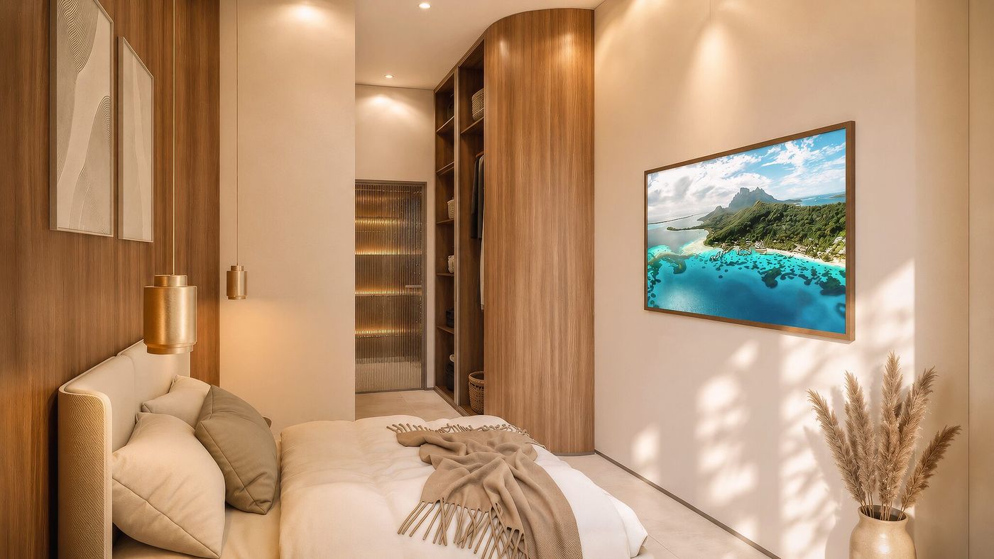 La chambre, vue sur le lagon